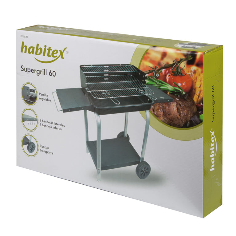 Caja de embalaje de la barbacoa HABITEX Supergrill 60 con especificaciones técnicas