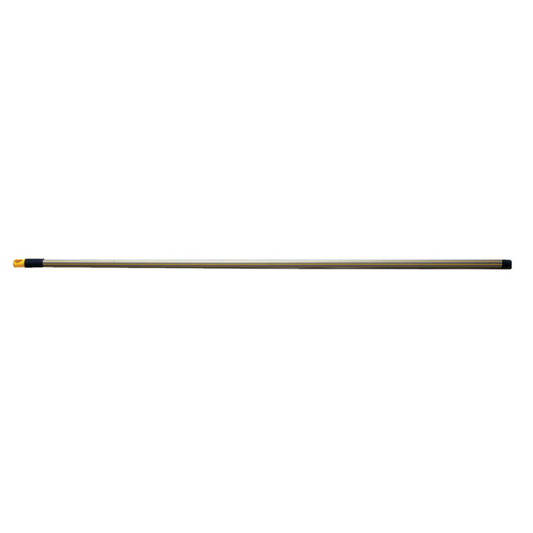Palo metálico electrozincado para fregona con colgador amarillo y punta de rosca.