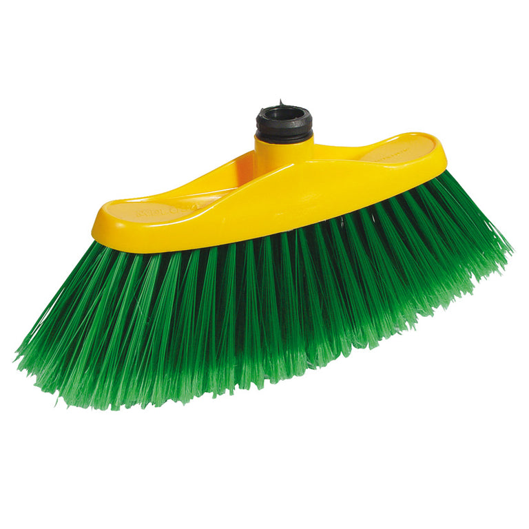 Escoba Universal Melosa con soporte amarillo y fibras verdes para barrido suave