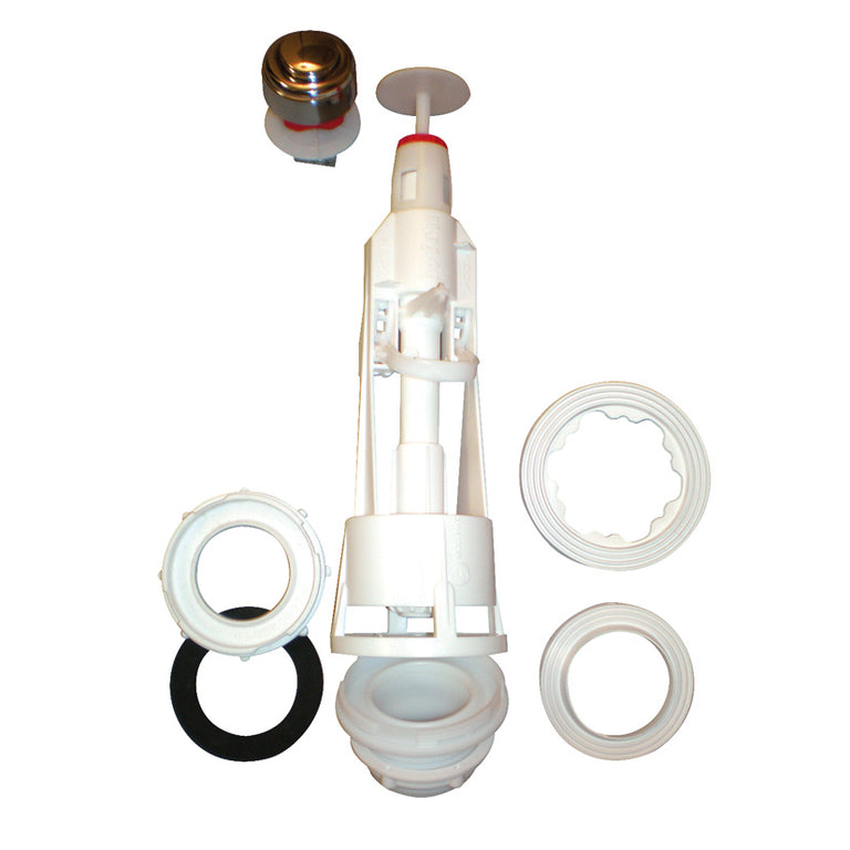 Kit completo de descarga Fominaya Tyfon+ con pulsador cromado, juntas EPDM y adaptador de base