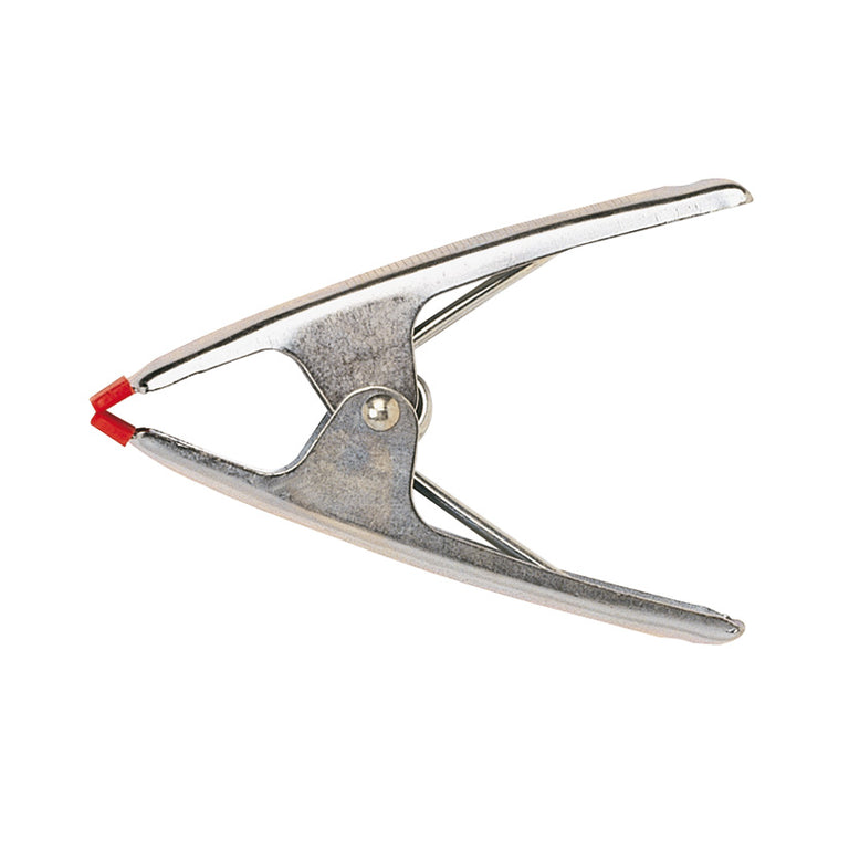 Pinza de sujeción metálica de acero cincado con muelle y protectores de punta rojos
