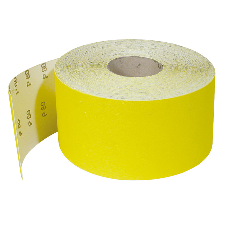 Rollo de lija de corindón amarillo RATIO grano P80 de 120mm para madera y metal