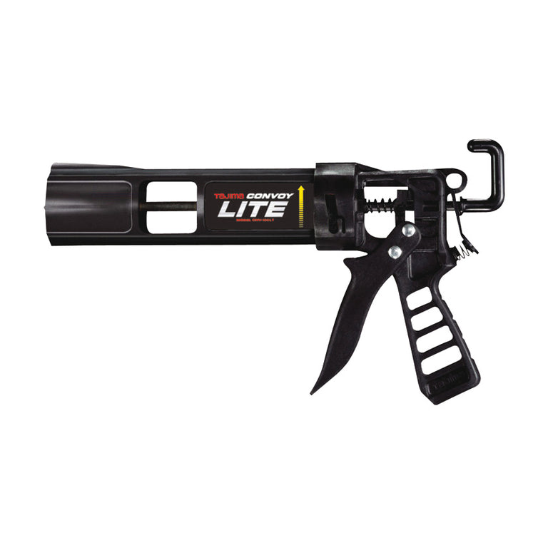 Pistola de silicona TAJIMA Convoy Lite negra con eje de acero y sistema de doble empuje antigoteo
