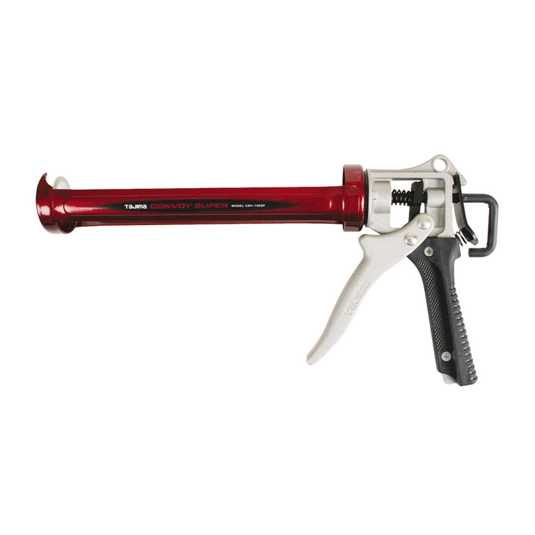 Pistola de silicona profesional Tajima Convoy Super con cuerpo de acero rojo y mango ergonómico antideslizante