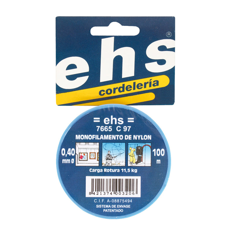 Carrete de hilo de nailon monofilamento EHS de 0,40 mm y 100 metros con carga de rotura de 11,5 kg.