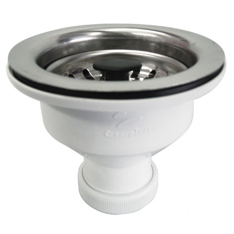 Válvula cestilla Crearplast C-93 de acero inoxidable con cuerpo blanco y conexión de 40mm para fregadero