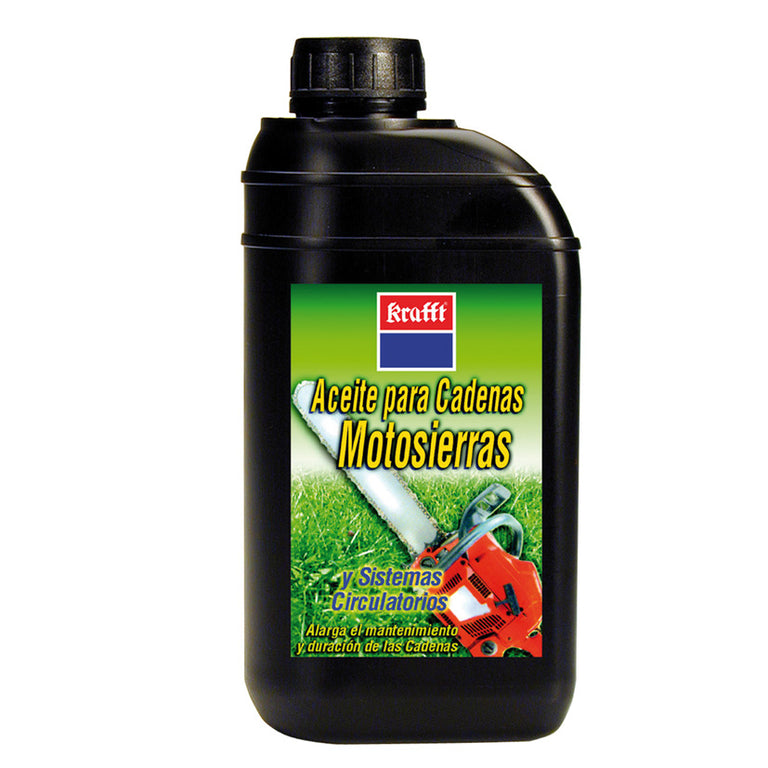 Botella de 1 litro de aceite Krafft para lubricación de cadenas de motosierras y sistemas circulatorios