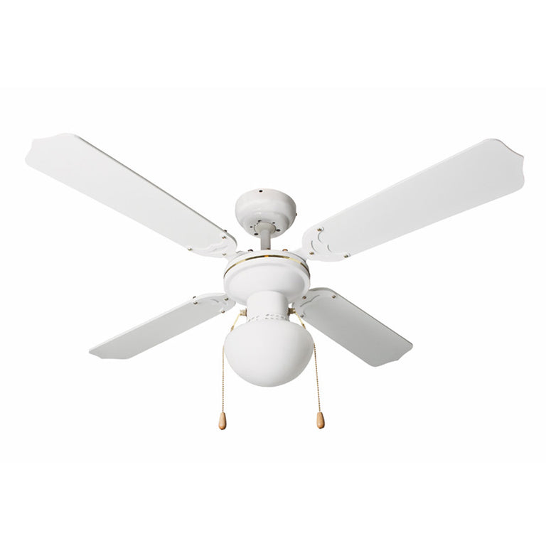 Ventilador de techo blanco Habitex VTR-1000B con 4 aspas y lámpara central integrada.