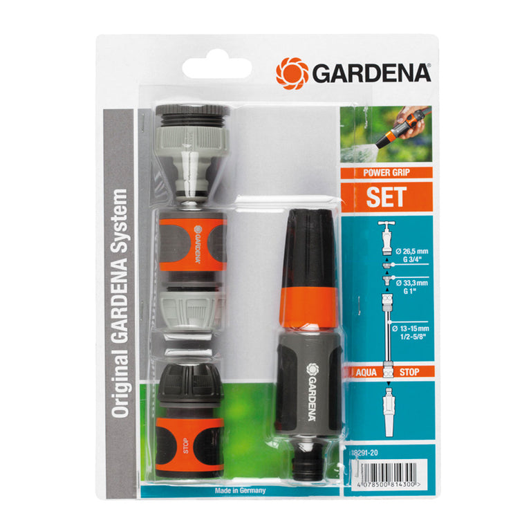 Kit de riego GARDENA con lanza de limpieza, conectores de manguera 13-15mm y adaptadores de grifo en blíster original
