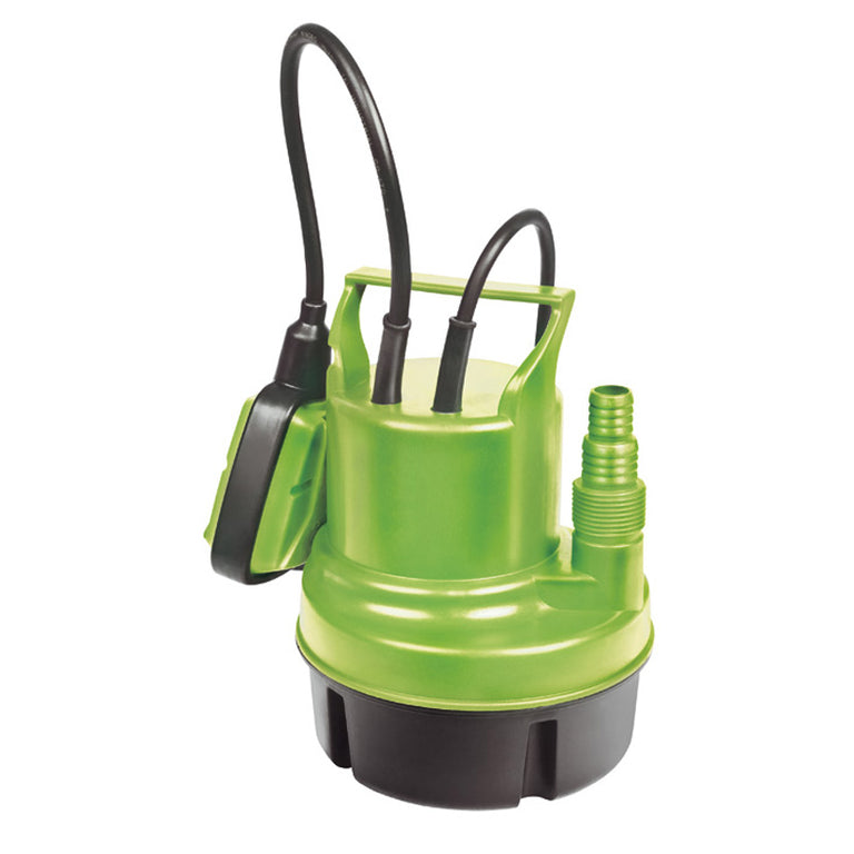 Bomba sumergible LISTA Hidrosub AL-58 verde para aguas limpias con interruptor de flotador y cable negro.
