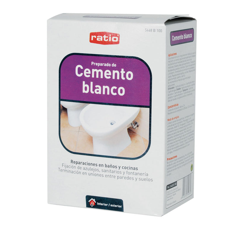 Caja de Preparado de Cemento Blanco Ratio de 1,5 kg para reparaciones en baños, cocinas y fijación de sanitarios.