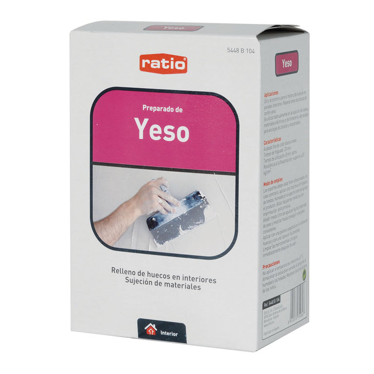 Envase de Yeso Preparado RATIO de 1kg para relleno de huecos y fijación de materiales en interiores