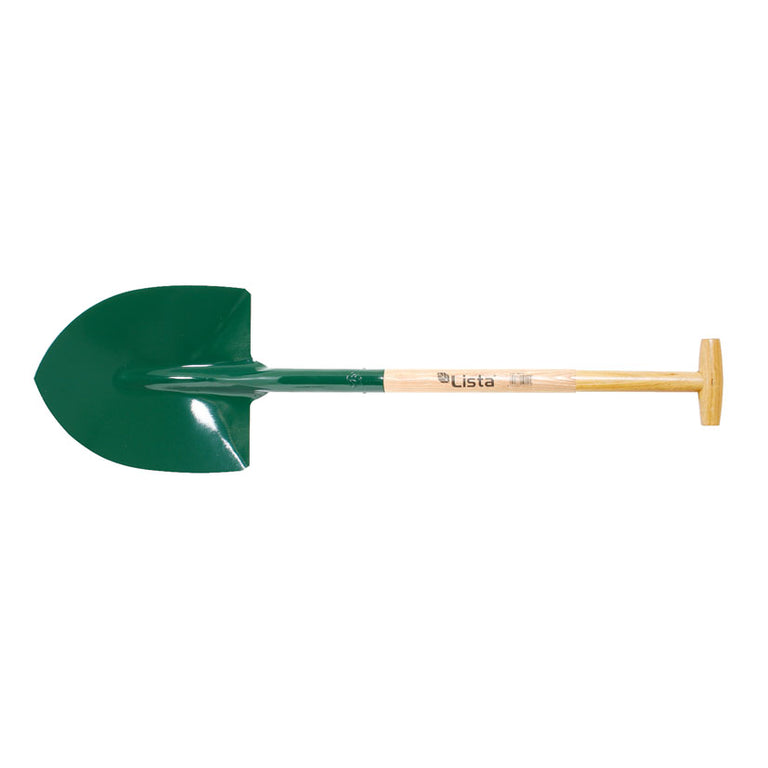 Pala redonda de punta Lista Nº3 de acero templado verde con mango de madera y empuñadura de muleta en T