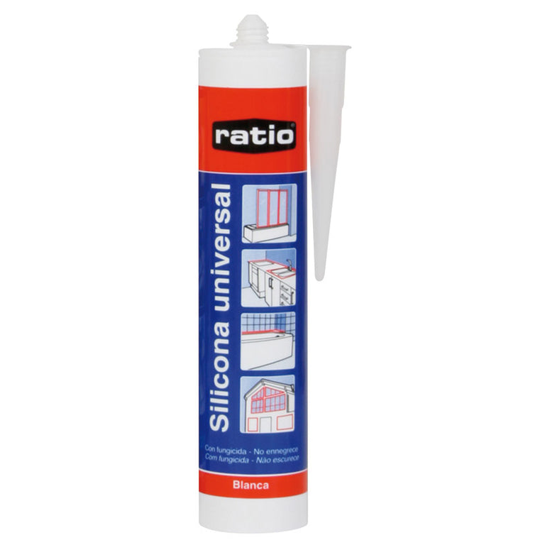 Cartucho de silicona universal RATIO blanca 280 ml con boquilla aplicadora
