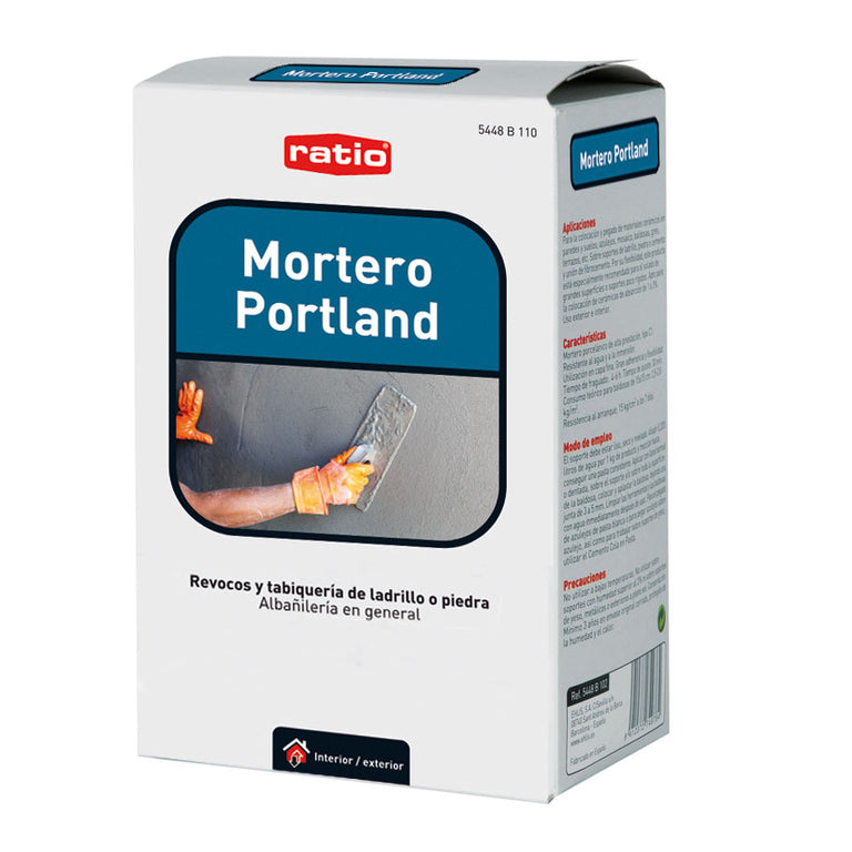 Envase de Mortero Portland RATIO de 2kg para albañilería, revocos y tabiquería en interior y exterior.