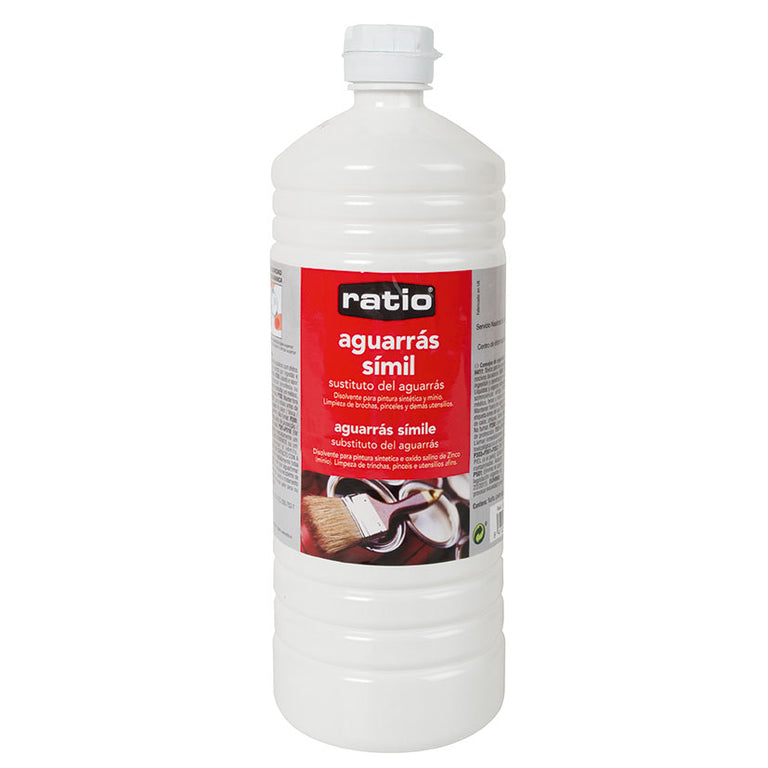 Envase de disolvente sustituto de aguarrás RATIO para mantenimiento profesional de brochas y pinceles.