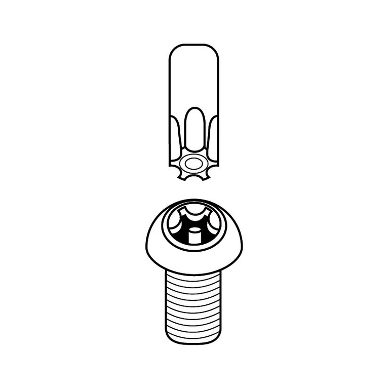 Diagrama técnico detallado de punta Torx de seguridad y tornillo inviolable compatible