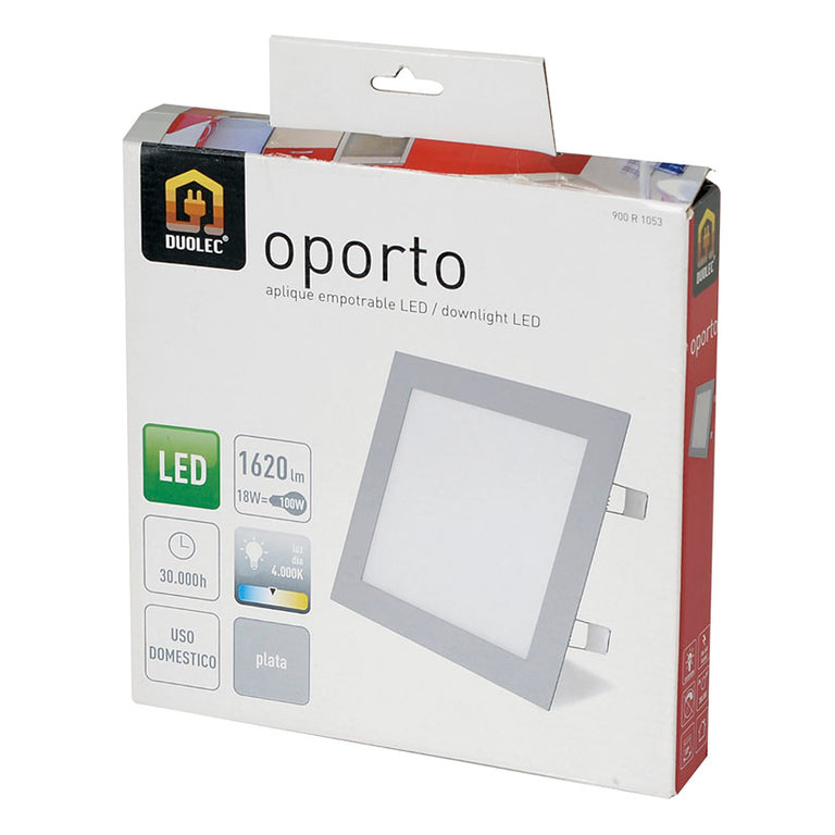 Caja del aplique empotrable LED DUOLEC Oporto 18W 1620 lúmenes luz día 4000K
