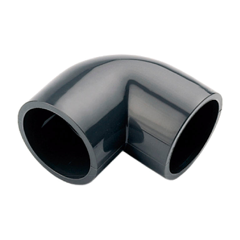 Codo de PVC presión 90 grados hembra-hembra color gris para encolar tuberías de agua