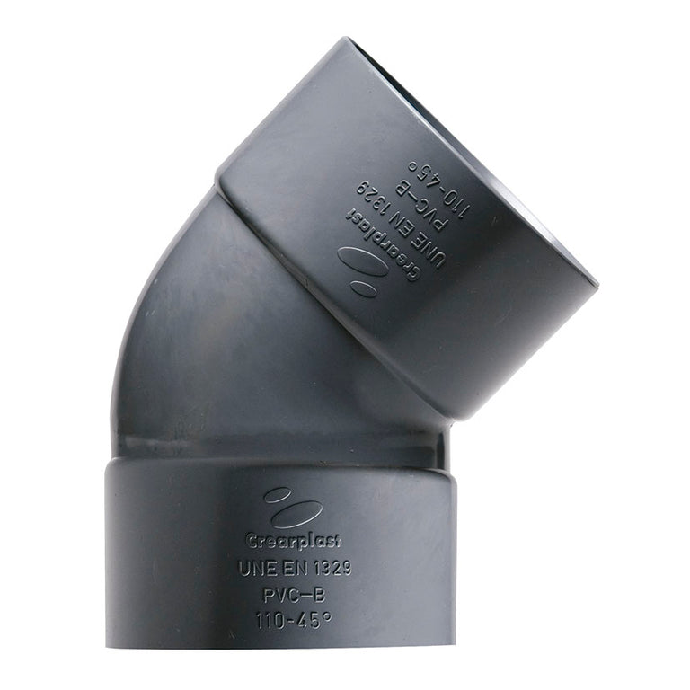 Codo de PVC gris 45 grados hembra-hembra Crearplast para evacuación de aguas