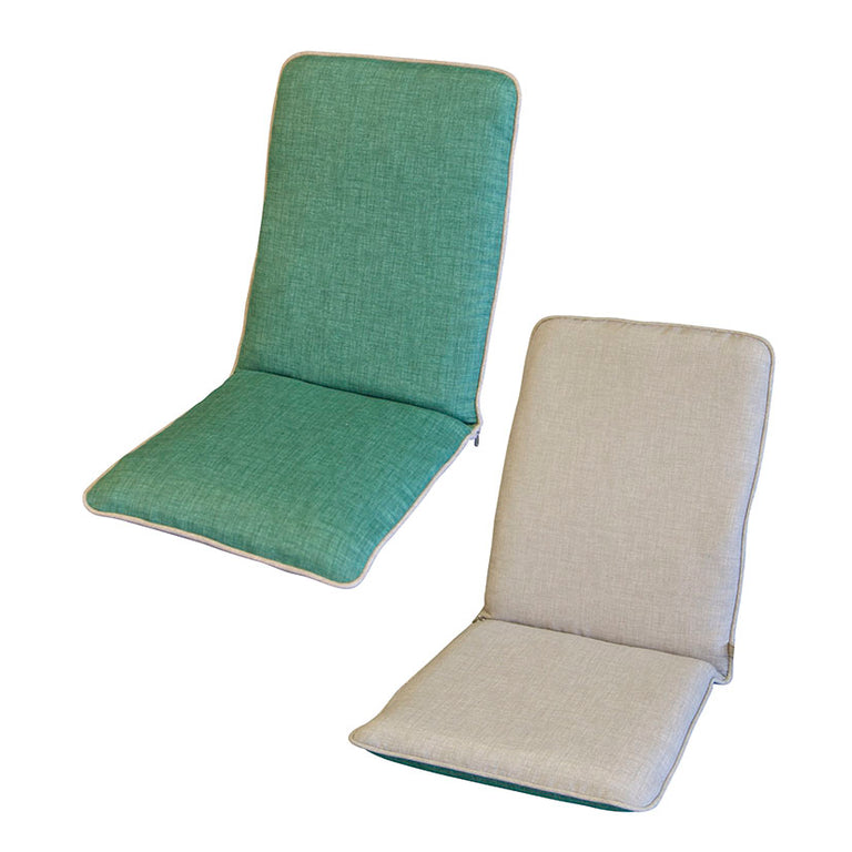 Cojín para silla de jardín con respaldo alto serie 530L en loneta de algodón verde y beige