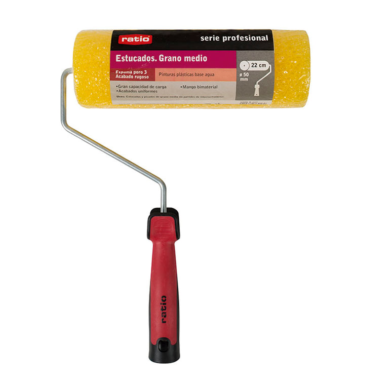 Rodillo RATIO serie profesional de 22 cm para picados de grano medio con etiqueta de producto