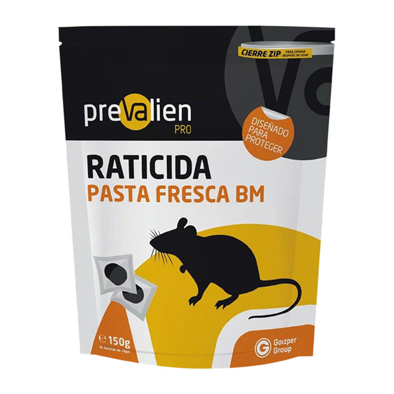 Envase de Raticida Pasta Fresca Prevalien Pro de 150g con cierre ZIP y diseño protector para control de roedores