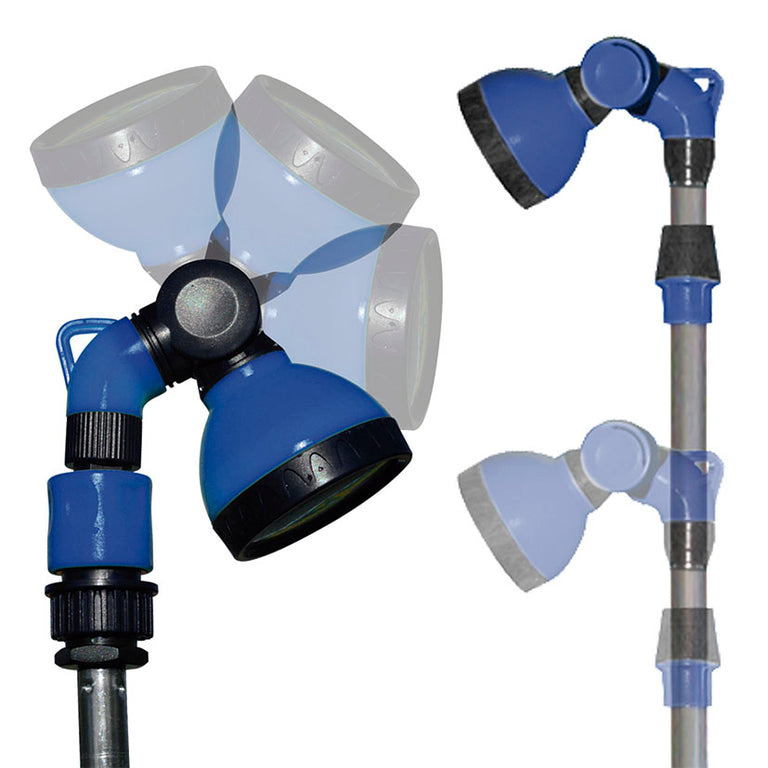 Cabezal orientable azul de ducha de jardín Aqua Control con múltiples posiciones de inclinación