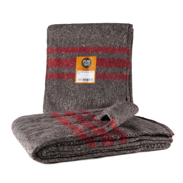 Manta de mudanza profesional FUN&GO Super gris con rayas rojas y bordes reforzados anti-deshilachado.