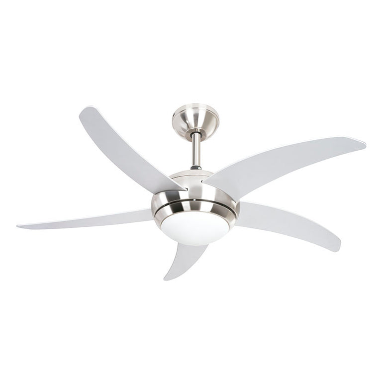 Ventilador de techo Habitex VTR4500 plateado con 5 aspas blancas y plafón LED central