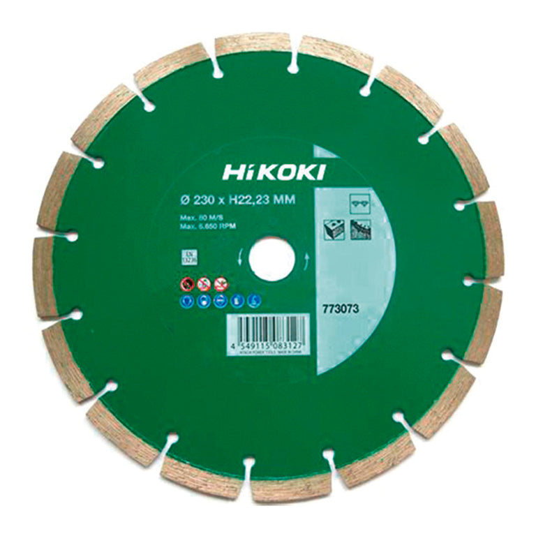 Disco de diamante segmentado HiKOKI de 230mm para corte de materiales de construcción y piedra.