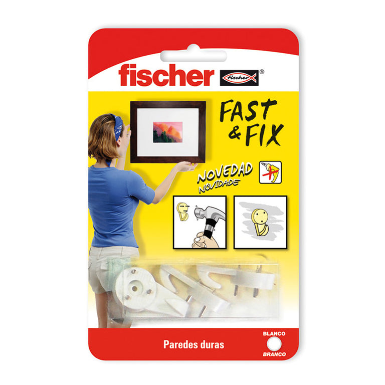 Set 4 colgadores Fischer Fast & Fix 3 puntas para paredes duras