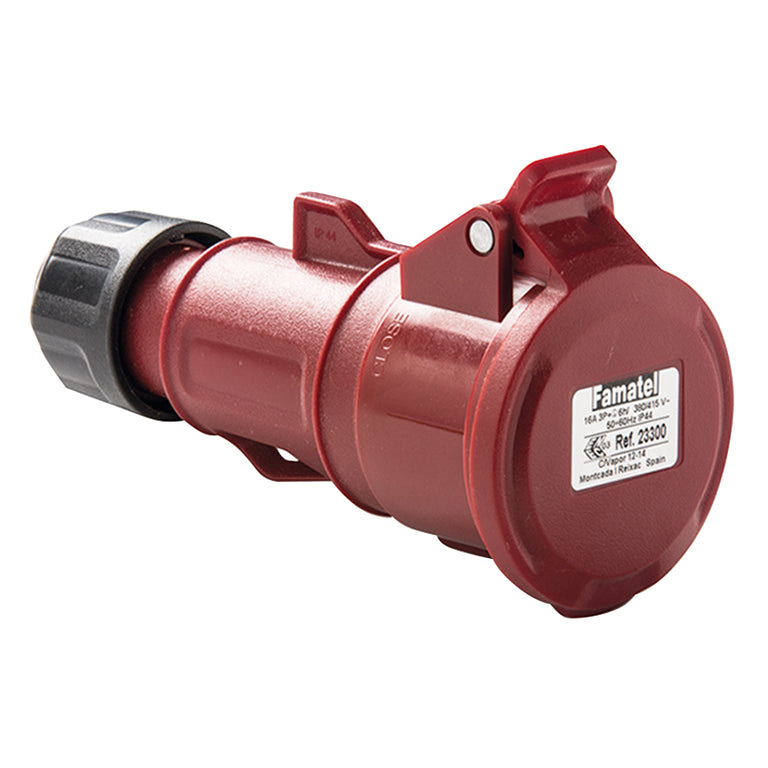 Conector móvil industrial Famatel rojo con tapa protectora
