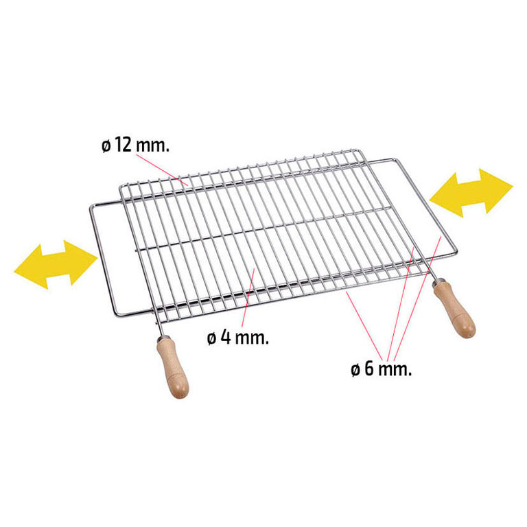 Especificaciones técnicas de parrilla con diámetros de varillas de 12mm, 6mm y 4mm