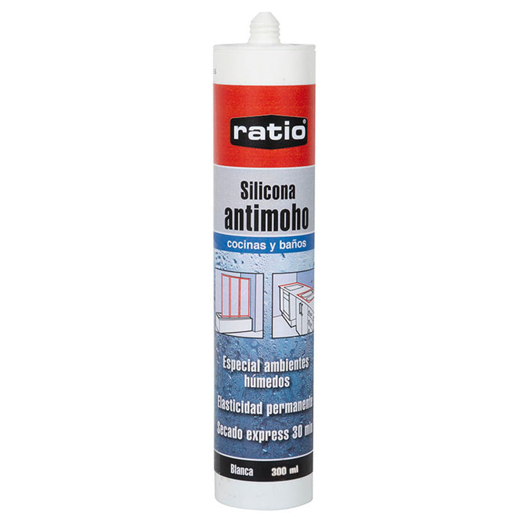 Cartucho de silicona antimoho RATIO blanca 300ml con protección fungicida