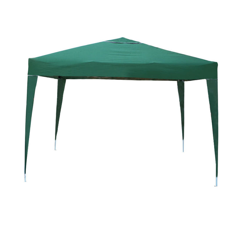 Carpa plegable de jardín 3x3 metros color verde con estructura metálica sobre fondo blanco