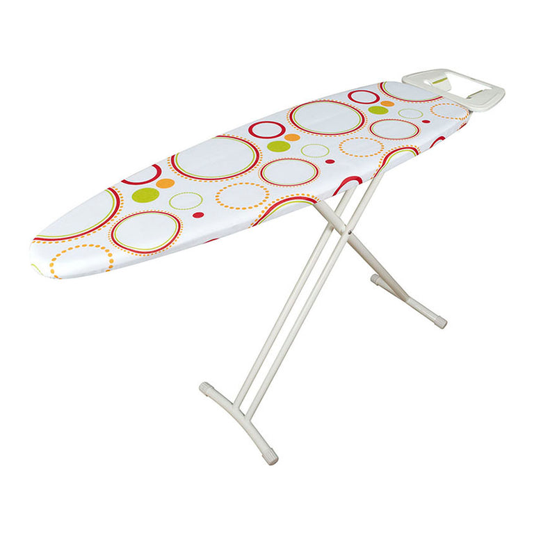 Tabla de planchar HABITEX Compact con funda de círculos de colores y estructura blanca de gran estabilidad.