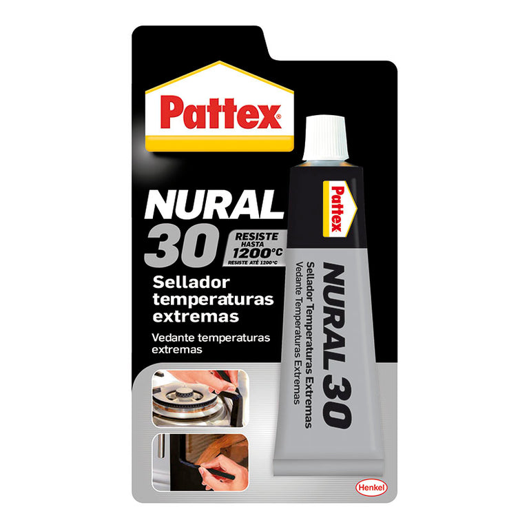 Sellador Pattex Nural 30 para temperaturas extremas hasta 1200ºC en estufas y chimeneas, tubo de 150 gramos.