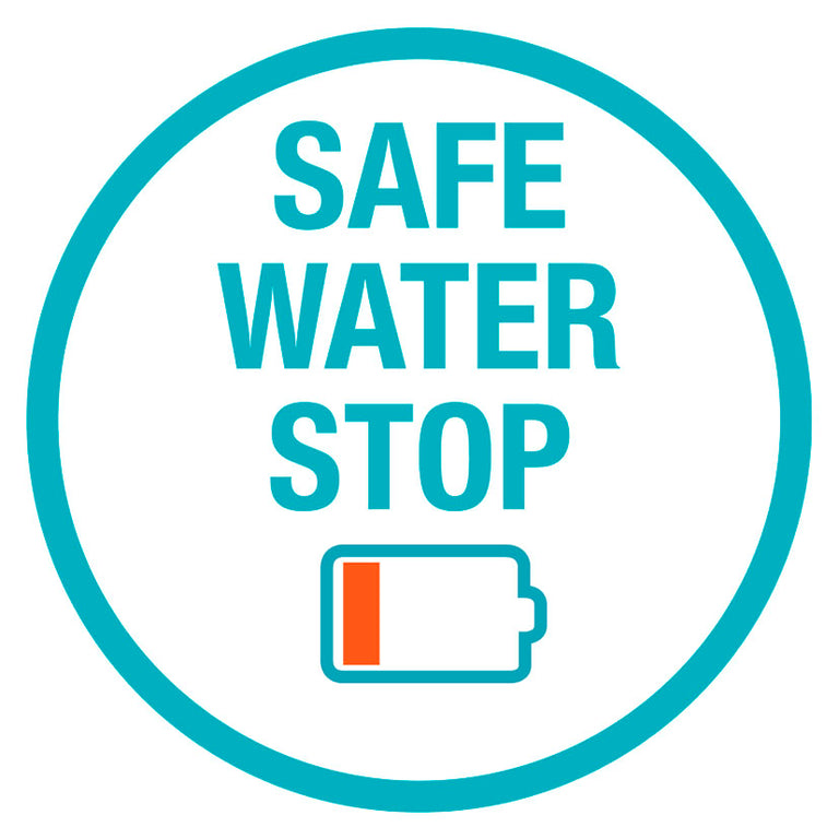 Gráfico Safe Water Stop de GARDENA que muestra el sistema de seguridad por batería baja