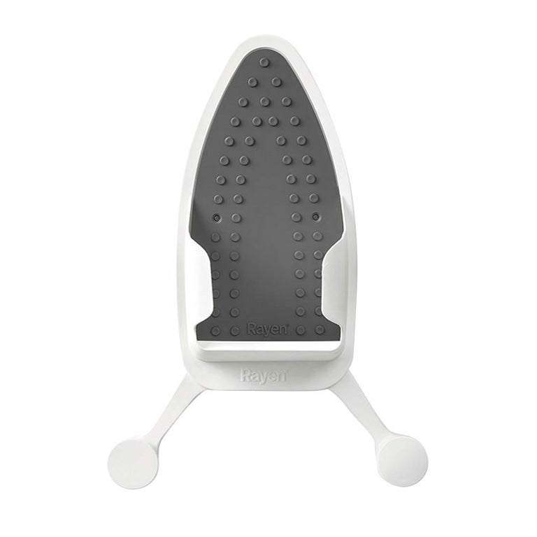 Soporte de plancha Rayen con base de silicona gris resistente al calor y ganchos inferiores.