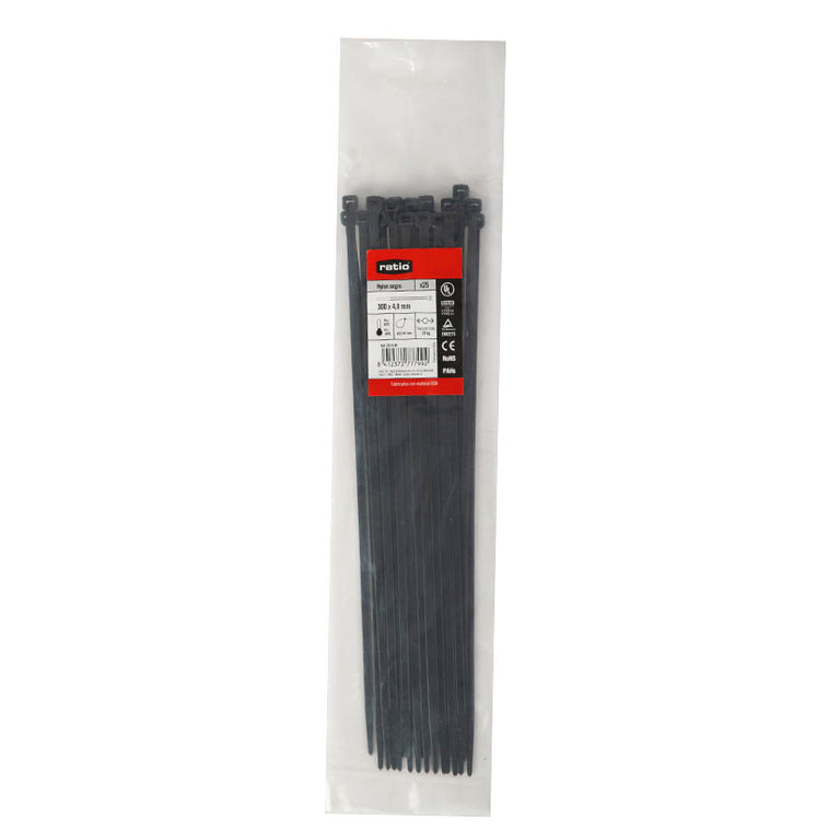 Bolsa de 50 unidades de bridas de nylon negras RATIO 1000x12,4mm