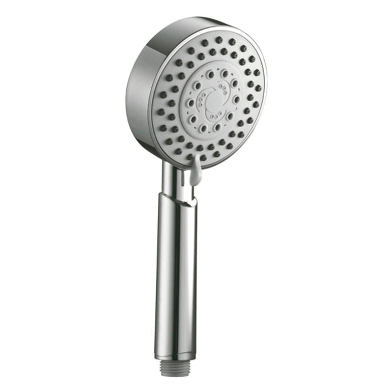 Mango de ducha cromado HABITEX Macao con frontal gris y boquillas de silicona antical.