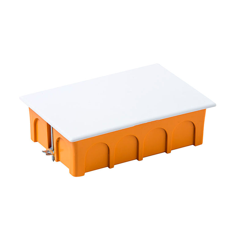 Caja de empalme empotrable con tapa blanca y garras metálicas