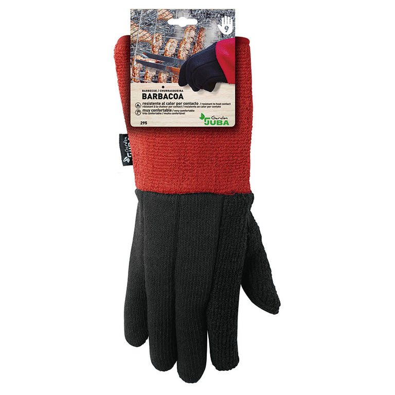 Guante JUBA H295 para barbacoa en su blíster original con especificaciones de resistencia al calor.