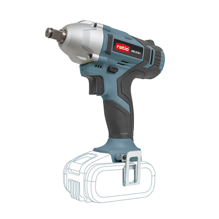 Atornillador de impacto a batería RATIO PRO XF20-I 20V con empuñadura ergonómica y conexión de 1/2 pulgada.