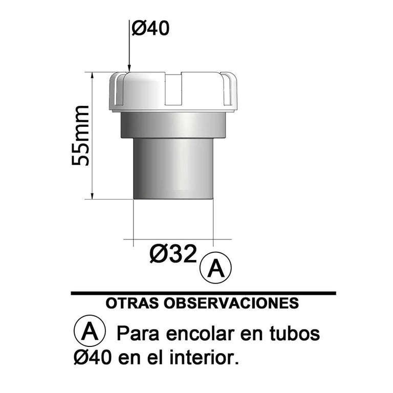 Medidas y esquema de montaje Tecnoagua T-217 para tubo interior de 40mm