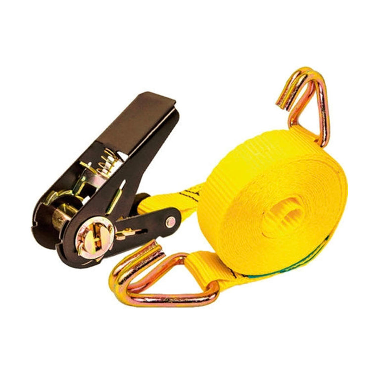 Ratchet de amarre PONSA amarillo con ganchos cerrados y trinquete metálico negro