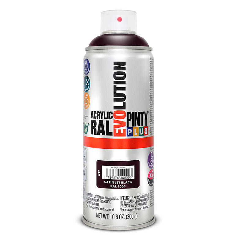 Pintura en spray Pintyplus Evolution Negro Satinado RAL 9005 400ml acabado profesional