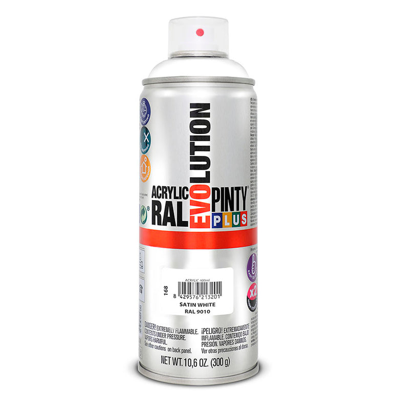 Bote spray Pintyplus Evolution Blanco Satinado RAL 9010 400ml para bricolaje