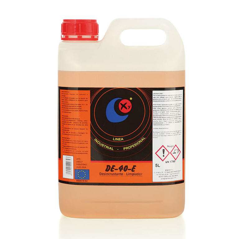 Garrafa de 5 litros de desincrustante y limpiador industrial Senigrup DE-40-E para cal y cemento